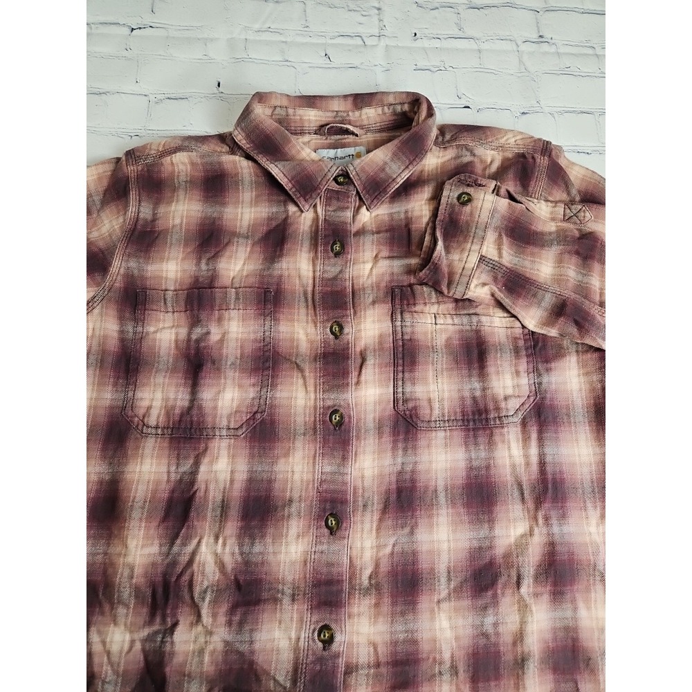 Carhartt Womens Button Up Shirt Plus XL (16-18)‎ Plaid Double Pocket Long Sleeve